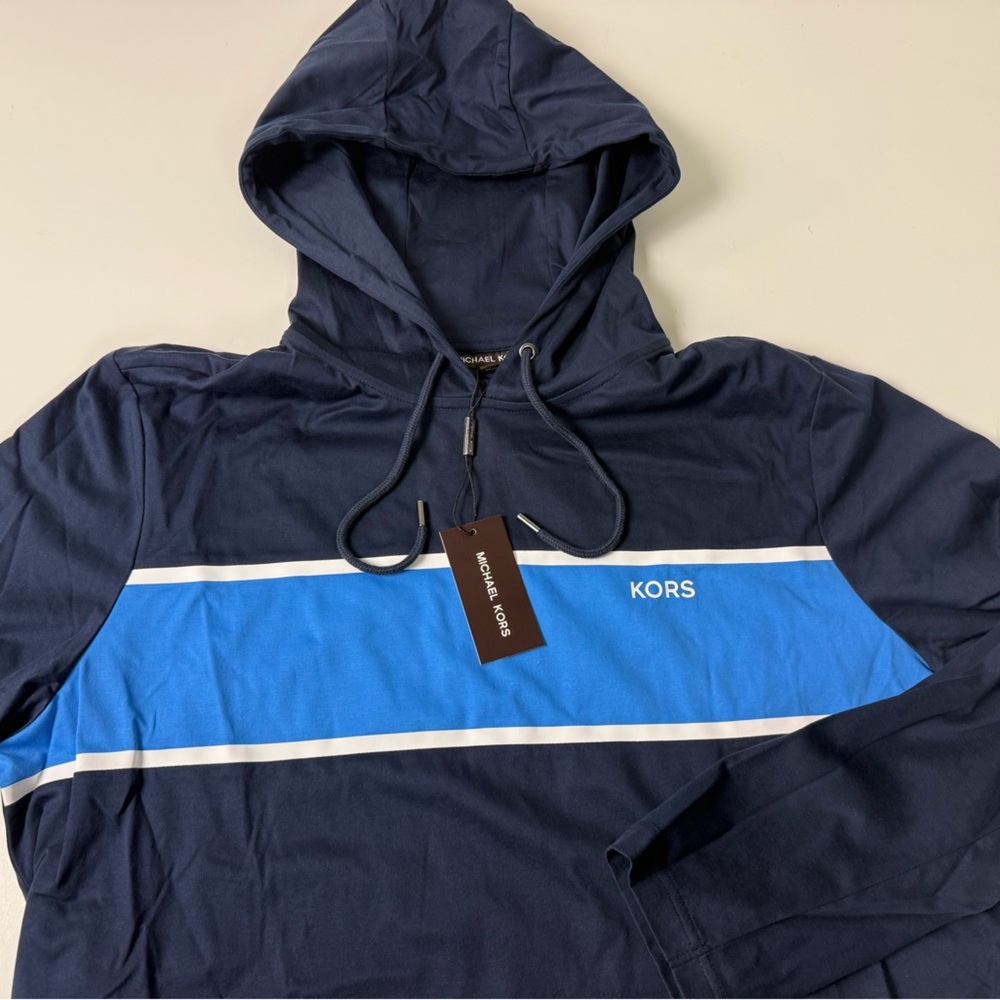 Michael Kors 100% Cotton Pullover Hoodie NWT Colorblock Banner New